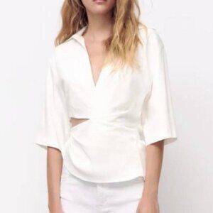 5/$15 Zara Off White Cut Out Top V Neck Blouse
